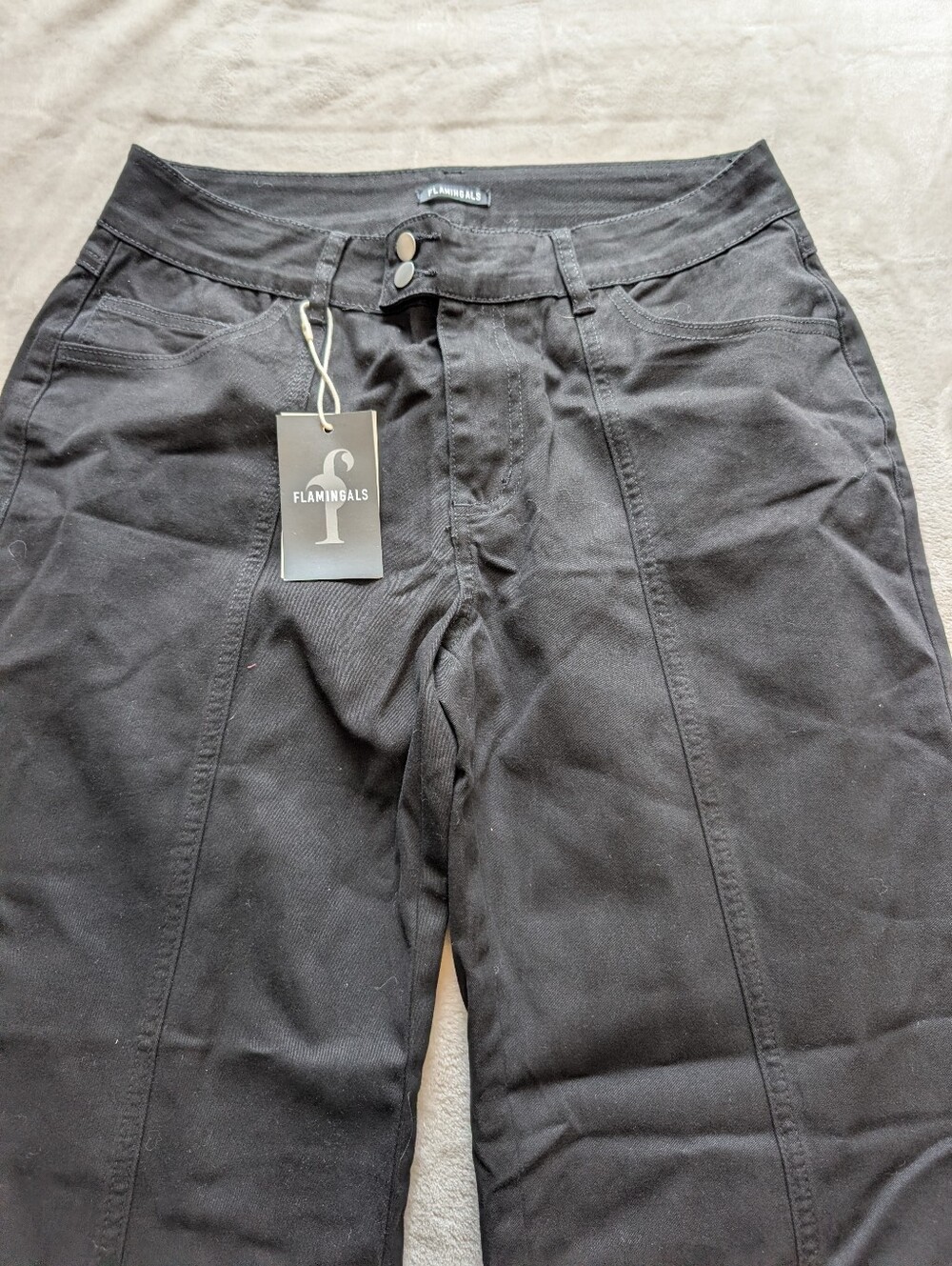 Flamingals Midrise Solid Front Seam Straight Leg Black Pants NWT Medium - Picture 4 of 8